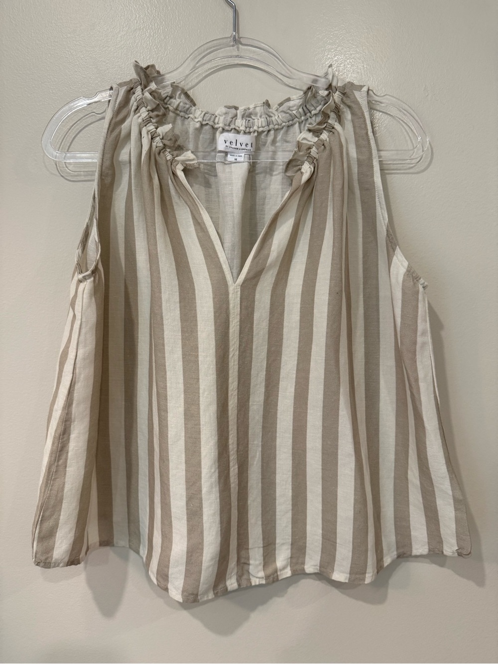 Velvet by Graham & Spencer Erica Striped Linen Ruffle Swing Tank Top M